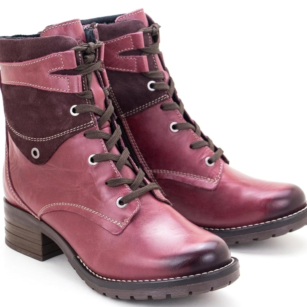 Dromedaris Women's Kara Combat Lace-up Boots 2 Tone Colorblock